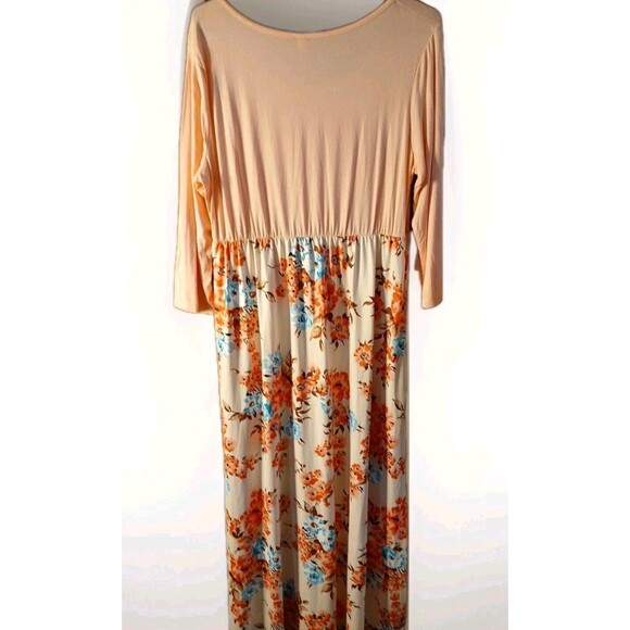 Blue Time- 3/4 Sleeve Pink/ Floral  Long Maxi Dress Womens Xlg  NWT SUPER CUTE - Picture 1 of 16